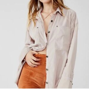 Free People We the Free Corduroy Jacket Shacket Oversized Ivory Stone XS *Q